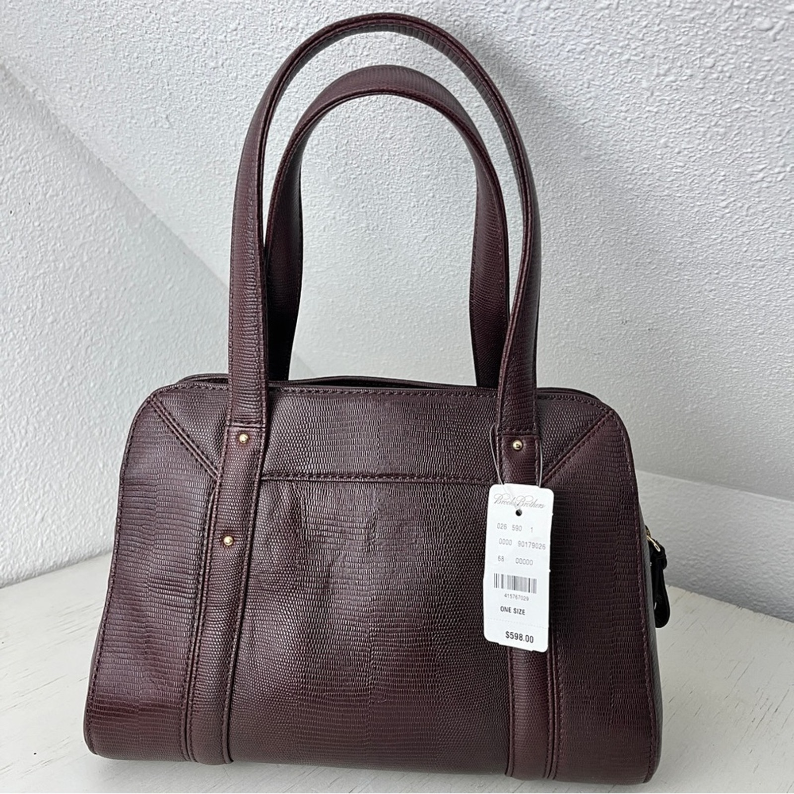 Brooks Brothers Burgundy Lizard Embossed Leather Medium Satchel New